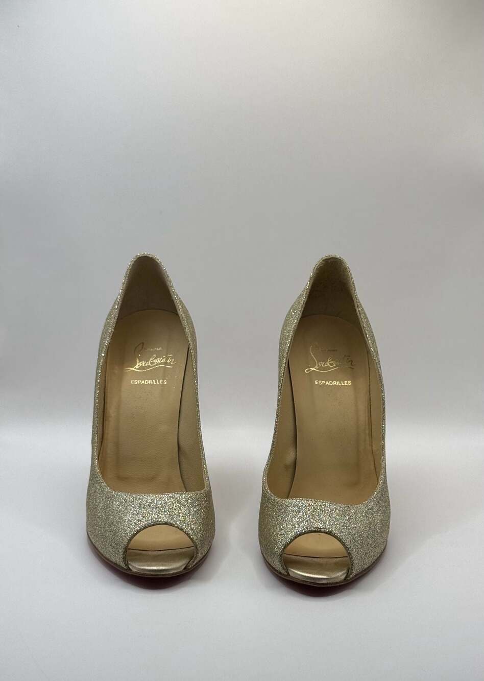 Christian Louboutin Puglia 100 Glitter Mini Peep Toe Espadrille Wedges Platine 3